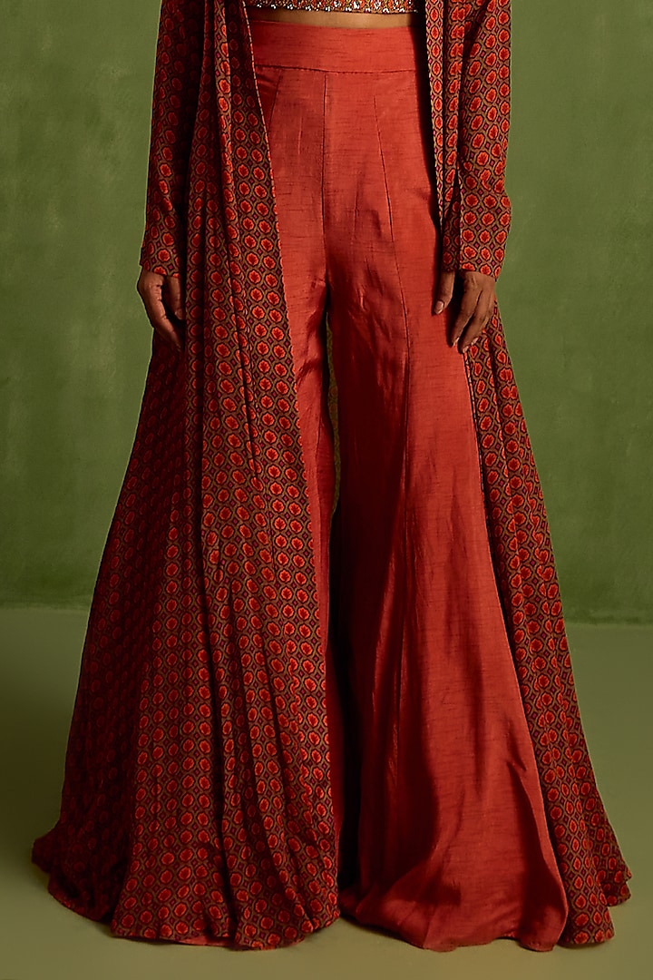Rust Viscose Chinon Digital Printed Jacket Set by Neha khullar at Pernia's Pop Up Shop