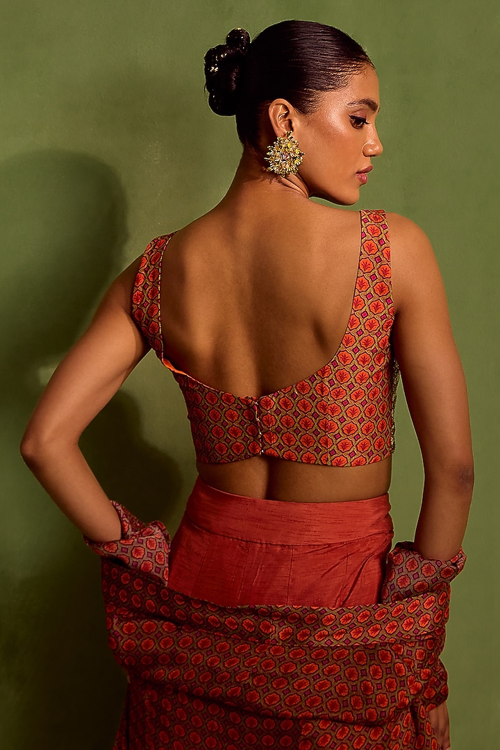Rust Viscose Chinon Digital Printed Jacket Set by Neha khullar at Pernia's Pop Up Shop