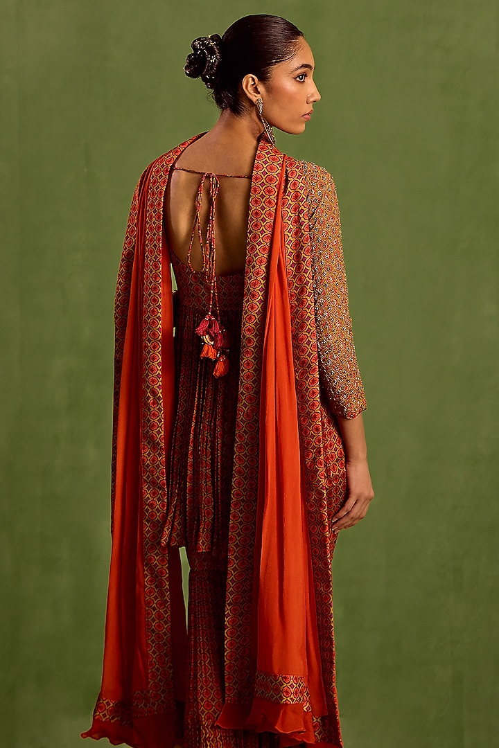 Rust Viscose Chinon Digital Printed Gharara Set by Neha khullar at Pernia's Pop Up Shop