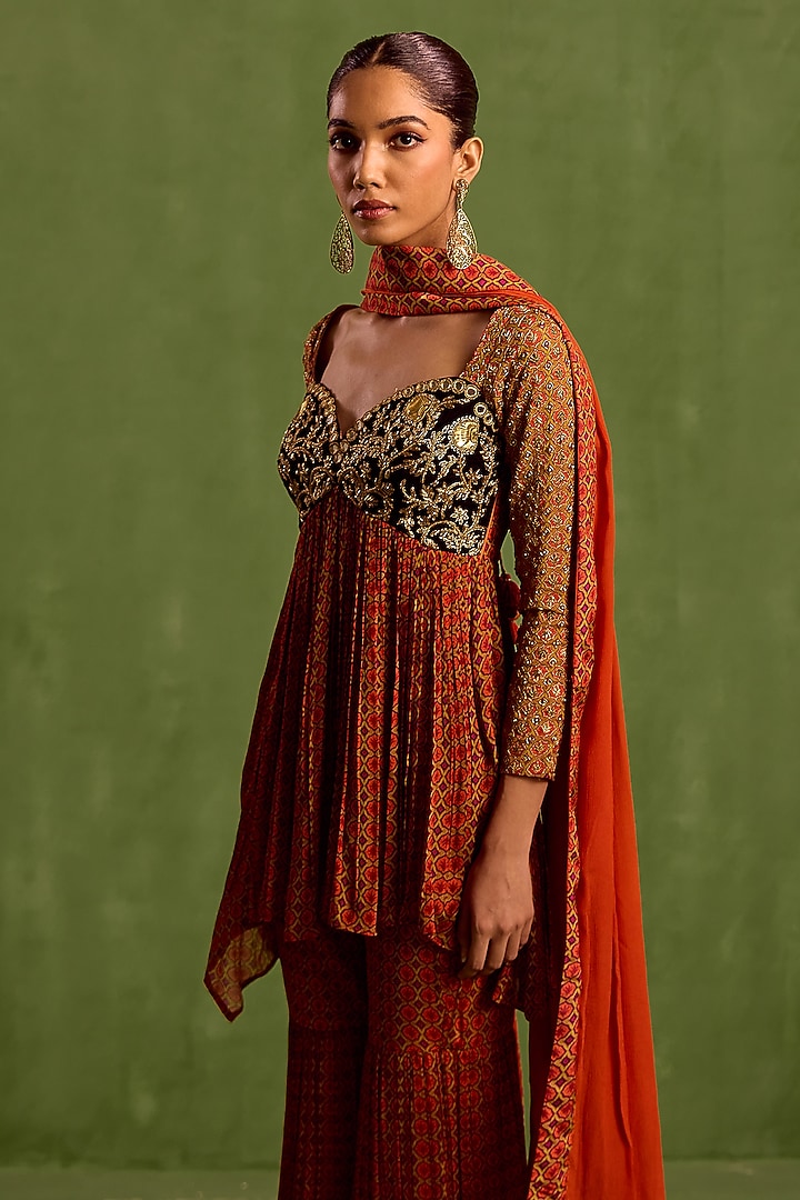 Rust Viscose Chinon Digital Printed Gharara Set by Neha khullar at Pernia's Pop Up Shop