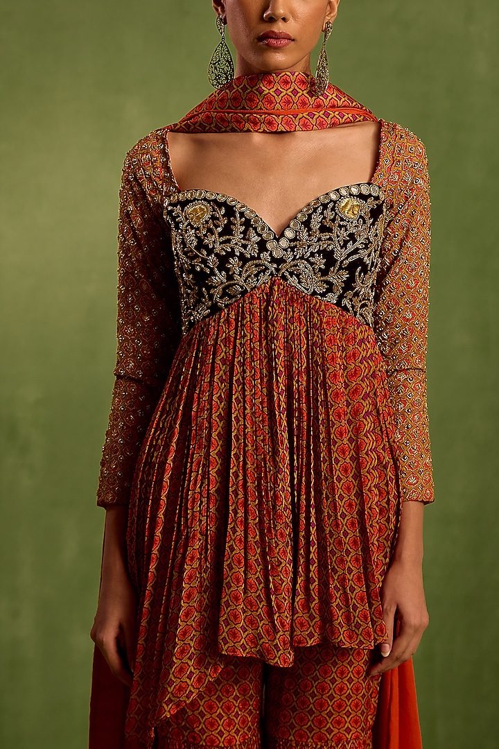 Rust Viscose Chinon Digital Printed Gharara Set by Neha khullar at Pernia's Pop Up Shop
