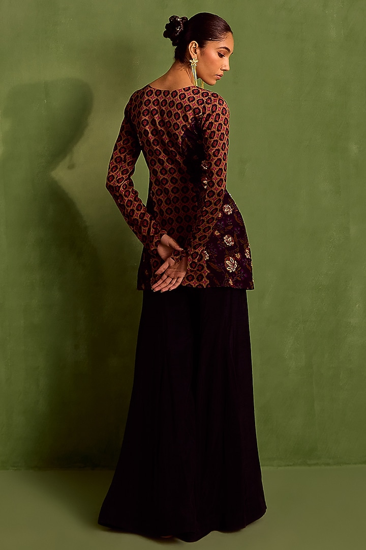 Black Viscose Chinon & Viscose Raw Silk Wedding Sharara Set by Neha khullar at Pernia's Pop Up Shop