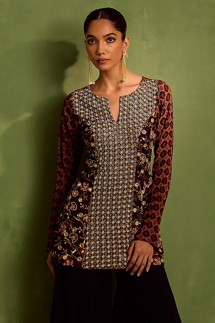 Black Viscose Chinon & Viscose Raw Silk Wedding Sharara Set by Neha khullar at Pernia's Pop Up Shop