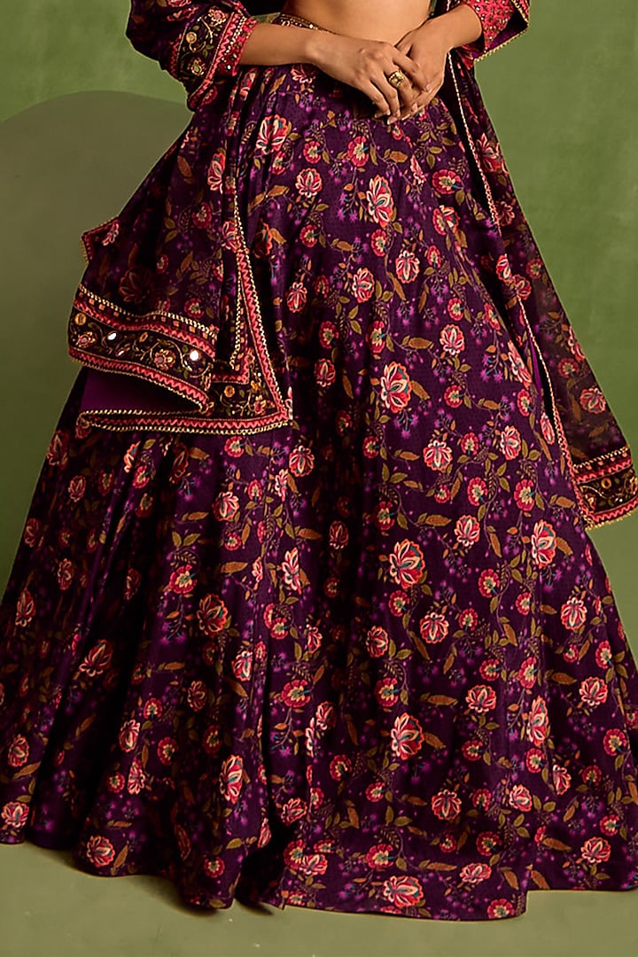 Purple Viscose Raw Silk Hand Embridered Wedding Lehenga Set by Neha Khullar at Pernia's Pop Up Shop