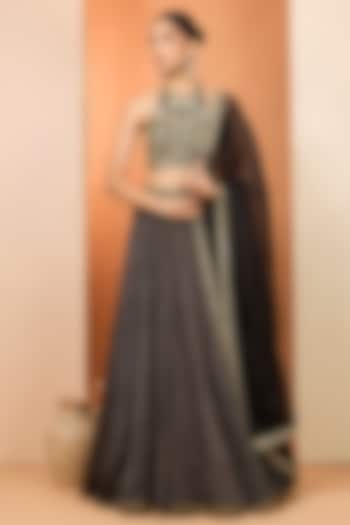 Black Pure Tissue Chanderi Wedding Lehenga Set by Neha khullar at Pernia's Pop Up Shop