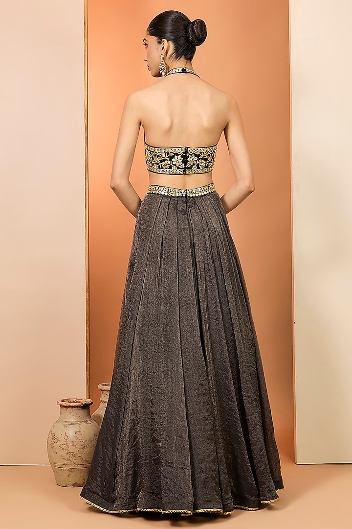 Black Pure Tissue Chanderi Wedding Lehenga Set by Neha khullar at Pernia's Pop Up Shop