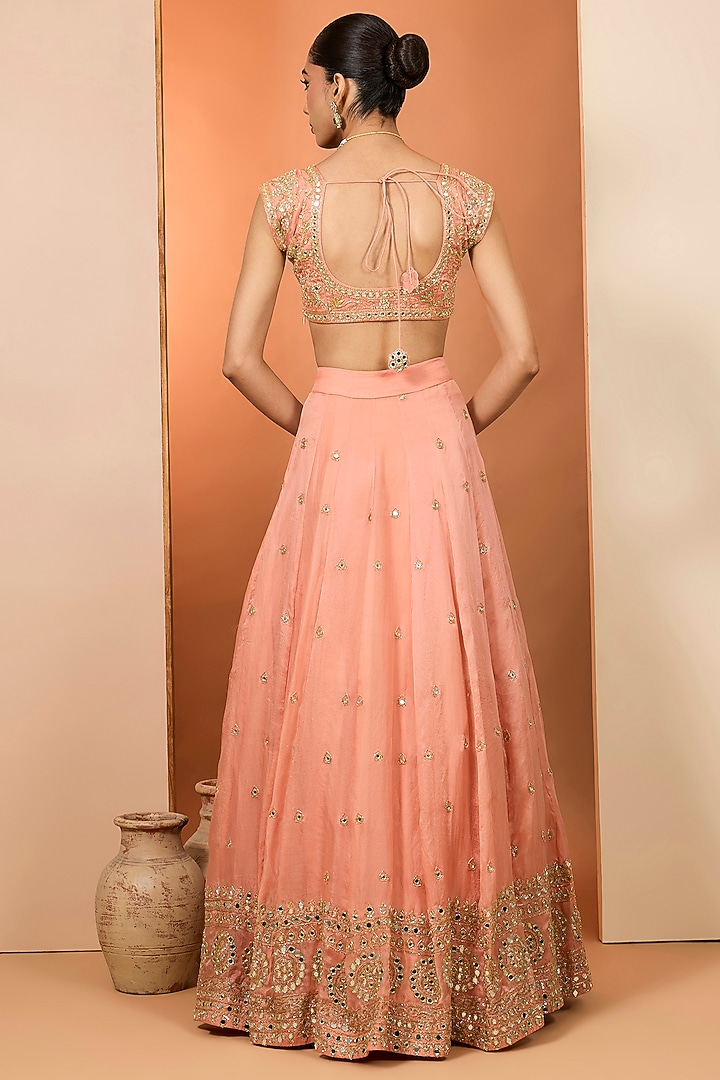 Orange Pure Satin Organza Hand Embroidered Wedding Lehenga Set by Neha khullar at Pernia's Pop Up Shop
