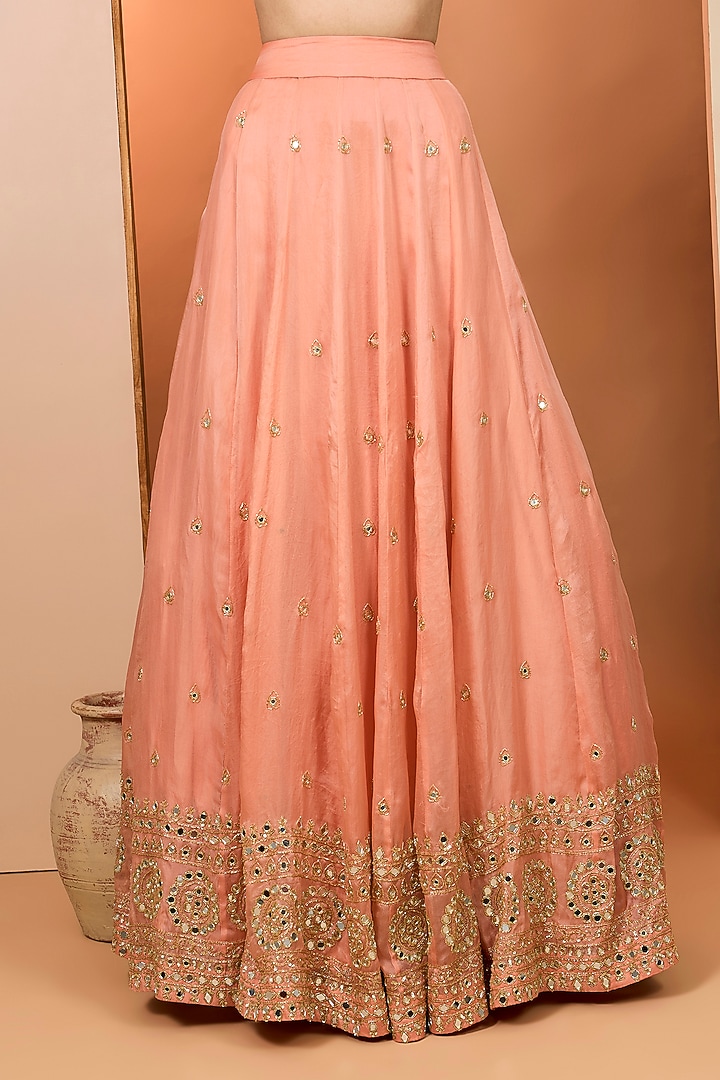 Orange Pure Satin Organza Hand Embroidered Wedding Lehenga Set by Neha khullar at Pernia's Pop Up Shop