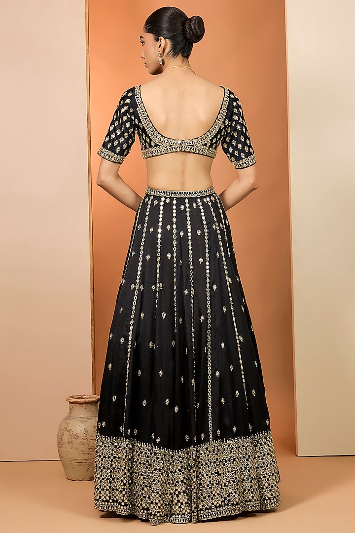 Black Silk Organza Hand Embroidered Bridal Lehenga Set by Neha khullar at Pernia's Pop Up Shop
