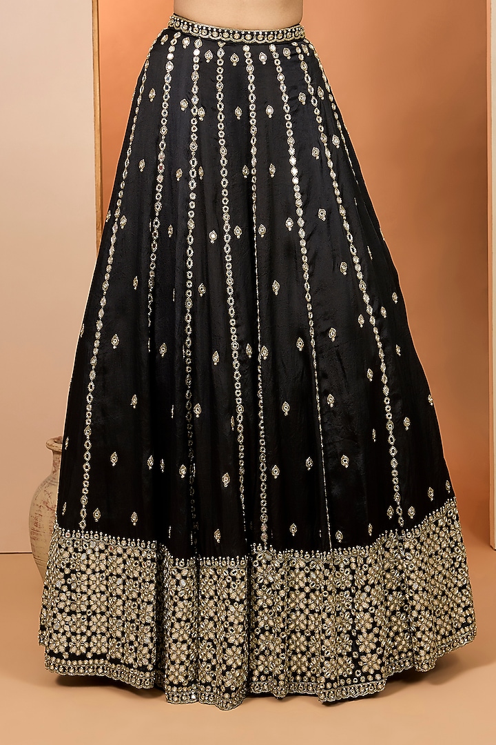 Black Silk Organza Hand Embroidered Bridal Lehenga Set by Neha khullar at Pernia's Pop Up Shop