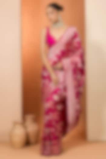 Rani Pink Pure Katan Silk Wedding Saree Set by Neha khullar at Pernia's Pop Up Shop