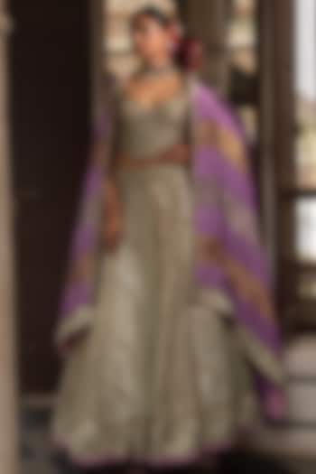 Green Pure Tissue Chanderi Gota Embroidered Wedding Lehenga Set by Neha khullar at Pernia's Pop Up Shop