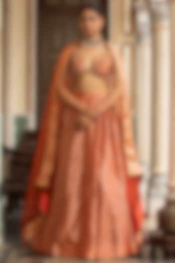 Rust Banarasi Chanderi Wedding Lehenga Set by Neha khullar at Pernia's Pop Up Shop
