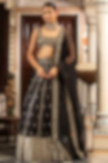 Black Silk Organza Hand Embroidered Bridal Lehenga Set by Neha khullar at Pernia's Pop Up Shop