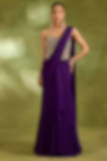 Purple Tissue & Georgette Wedding Saree Set by Neha Khullar at Pernia's Pop Up Shop