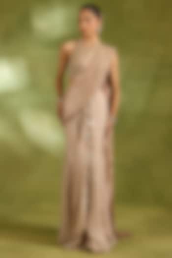 Pink Crinkled Tissue Draped Wedding Saree Set by Neha Khullar at Pernia's Pop Up Shop