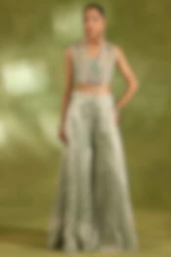 Sea Green Tissue & Brocade Wedding Sharara Set by Neha Khullar at Pernia's Pop Up Shop