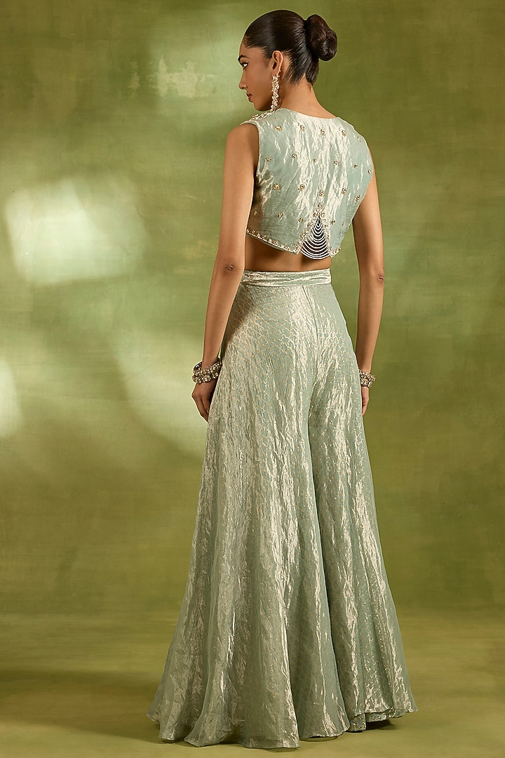 Sea Green Tissue & Brocade Wedding Sharara Set by Neha Khullar at Pernia's Pop Up Shop