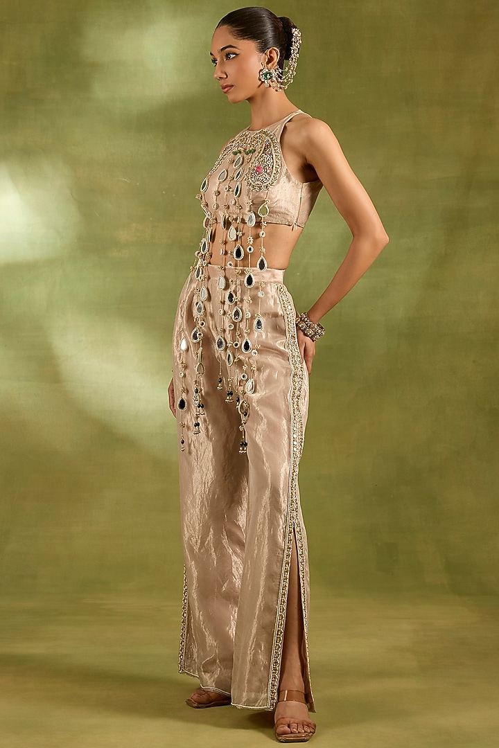 Ivory Tissue Tassels Embroidered Co-Ord Set by Neha Khullar at Pernia's Pop Up Shop