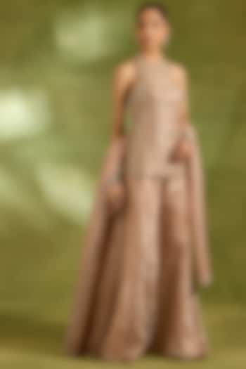 Pink Tissue & Brocade Wedding Sharara Set by Neha Khullar at Pernia's Pop Up Shop