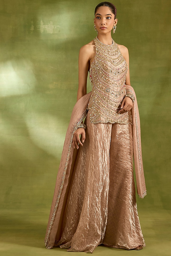 Pink Tissue & Brocade Wedding Sharara Set by Neha Khullar at Pernia's Pop Up Shop