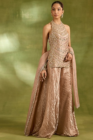 Pink Tissue & Brocade Sharara Set by Neha Khullar