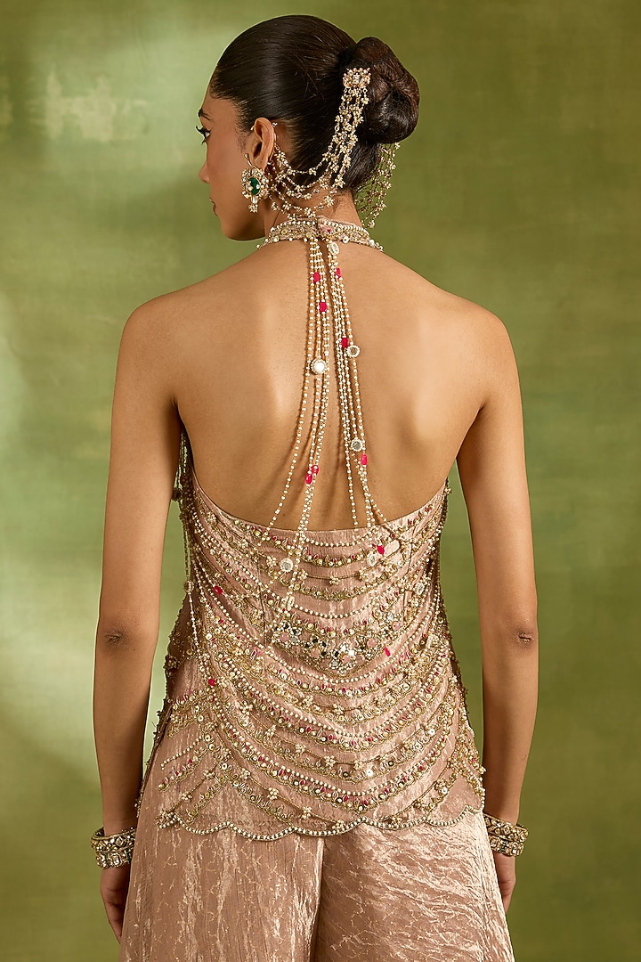 Pink Tissue & Brocade Wedding Sharara Set by Neha Khullar at Pernia's Pop Up Shop
