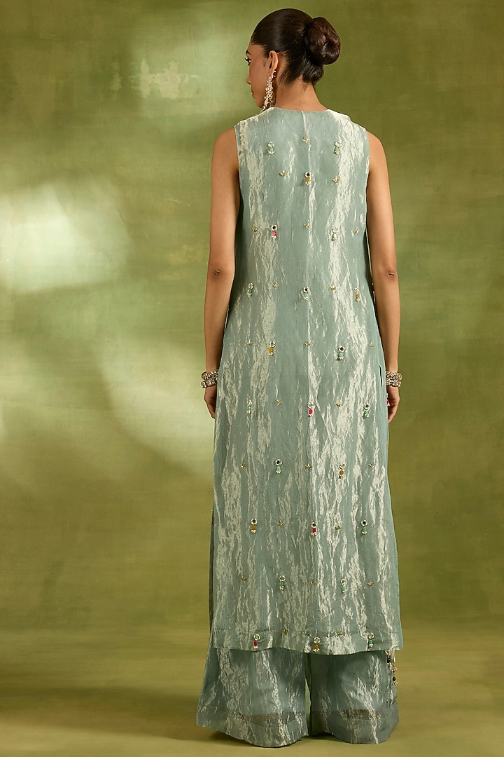 Sea Green Tissue Sequins Embroidered Jacket Set by Neha Khullar at Pernia's Pop Up Shop