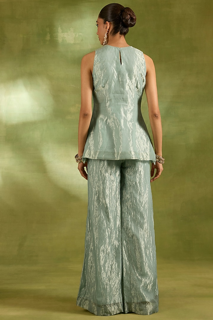 Sea Green Tissue Sequins Embroidered Jacket Set by Neha Khullar at Pernia's Pop Up Shop