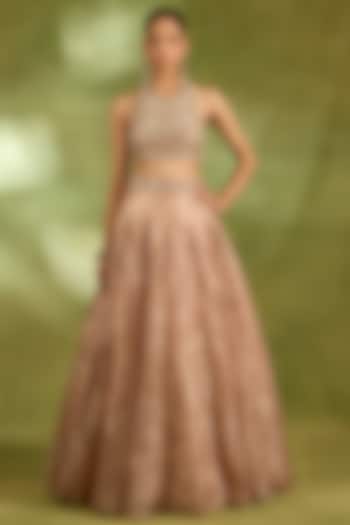 Pink Tissue Crystal Embroidered Wedding Lehenga Set by Neha Khullar at Pernia's Pop Up Shop