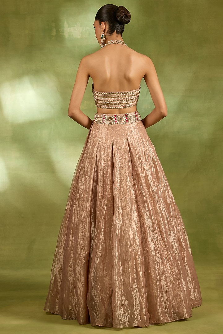 Pink Tissue Crystal Embroidered Wedding Lehenga Set by Neha Khullar at Pernia's Pop Up Shop