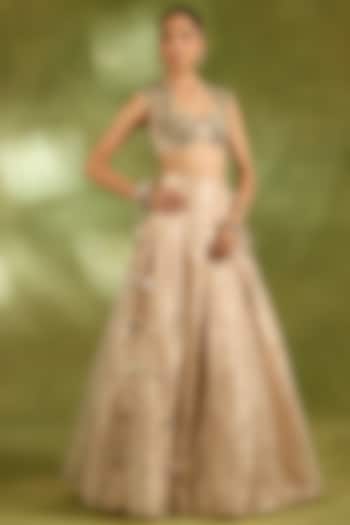 Ivory Tissue Zari Embroidered Wedding Lehenga Set by Neha Khullar at Pernia's Pop Up Shop