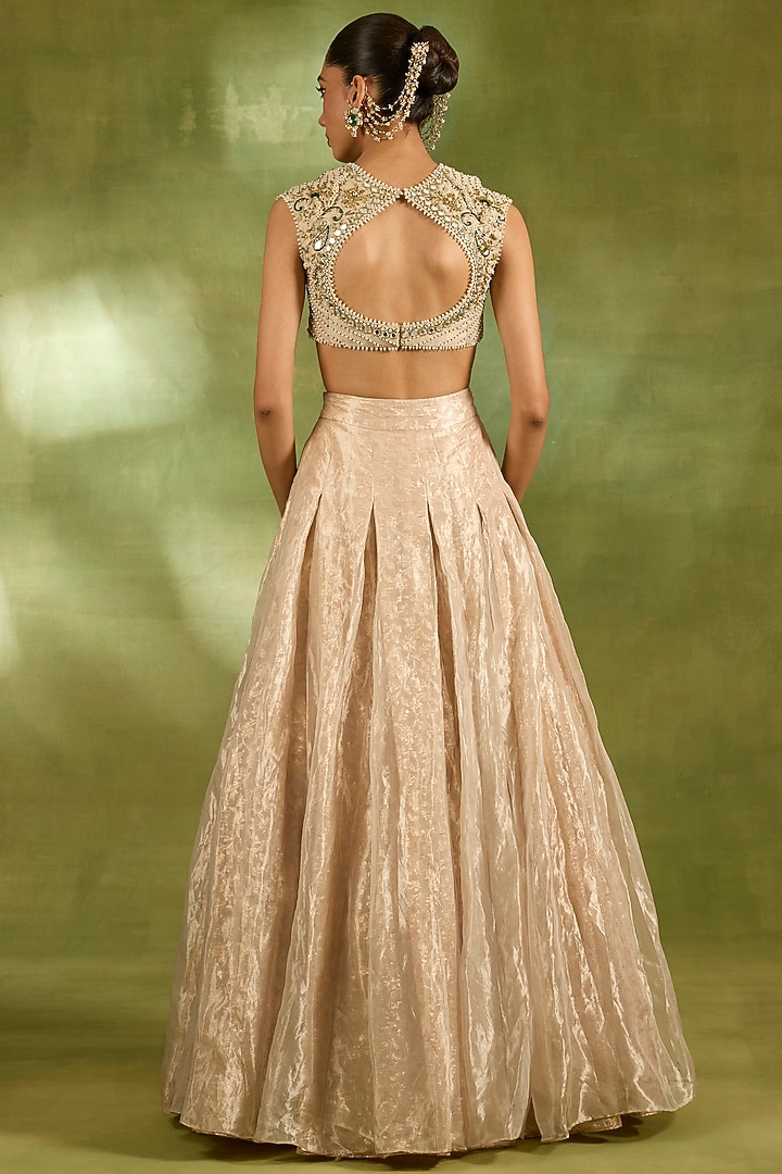 Ivory Tissue Zari Embroidered Wedding Lehenga Set by Neha Khullar at Pernia's Pop Up Shop