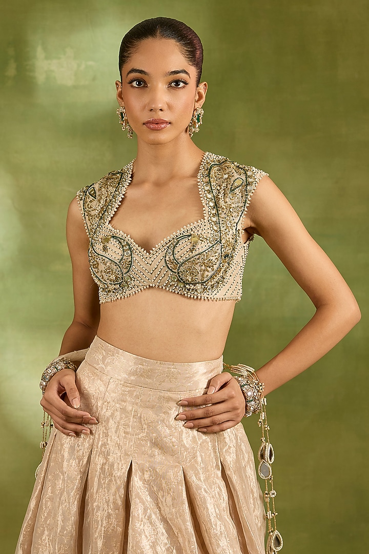 Ivory Tissue Zari Embroidered Wedding Lehenga Set by Neha Khullar at Pernia's Pop Up Shop