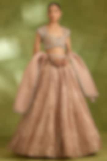 Pink Tissue Crystal Embroidered Wedding Lehenga Set by Neha Khullar at Pernia's Pop Up Shop