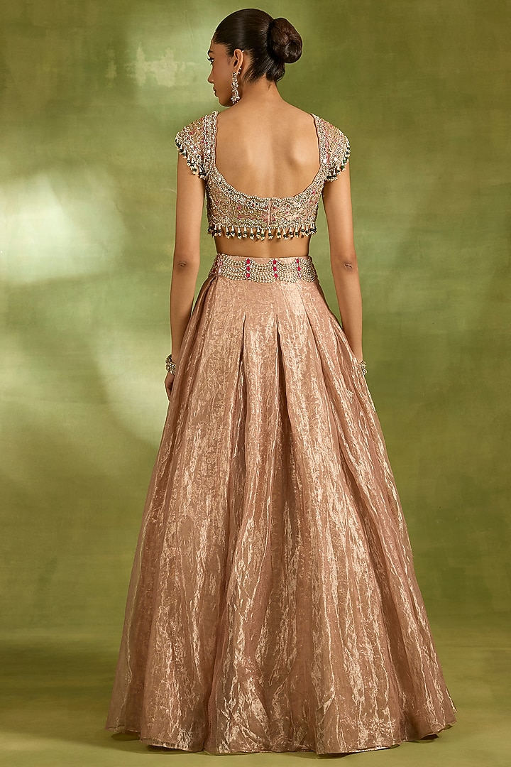 Pink Tissue Crystal Embroidered Wedding Lehenga Set by Neha Khullar at Pernia's Pop Up Shop