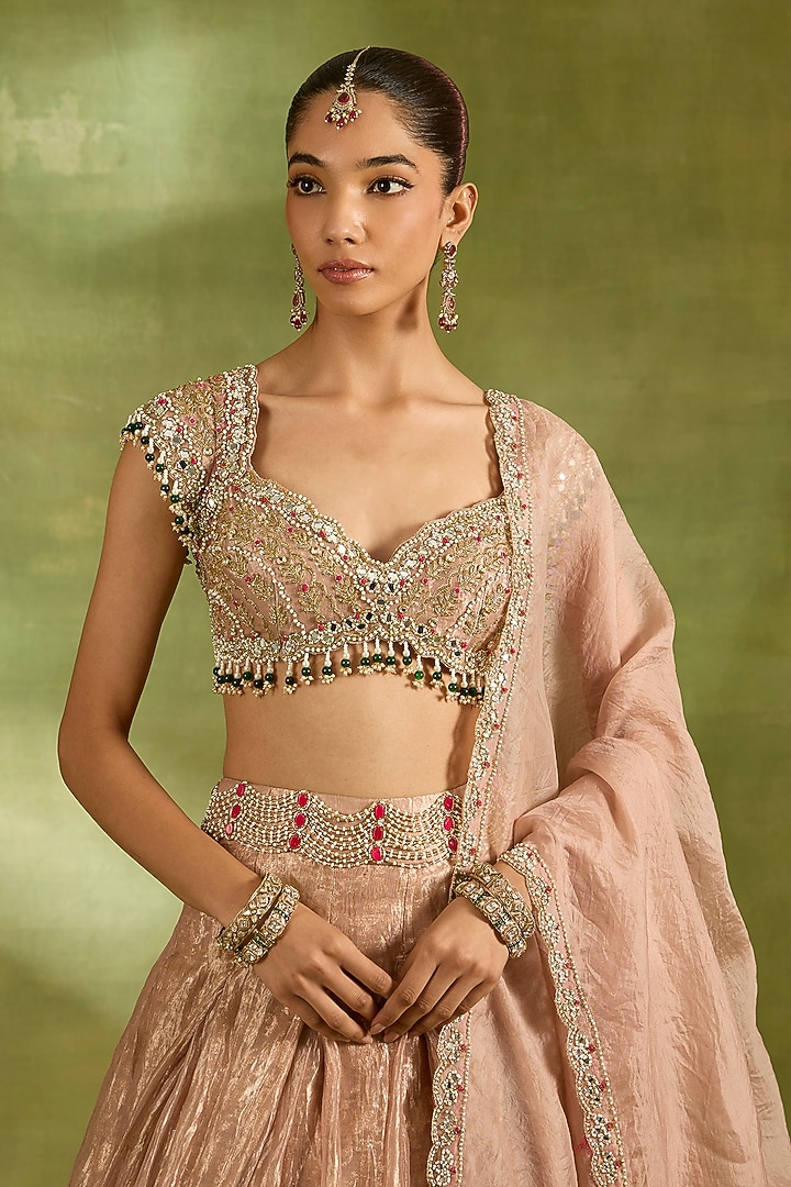 Pink Tissue Crystal Embroidered Wedding Lehenga Set by Neha Khullar at Pernia's Pop Up Shop