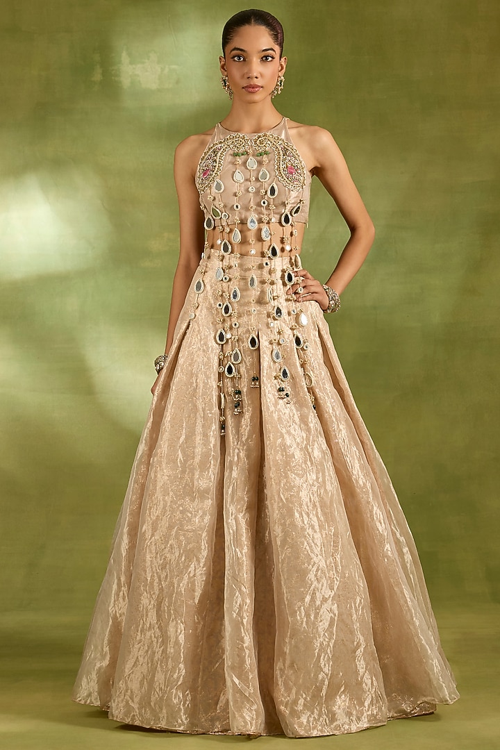 Ivory Tissue Zari Embroidered Wedding Lehenga Set by Neha Khullar at Pernia's Pop Up Shop
