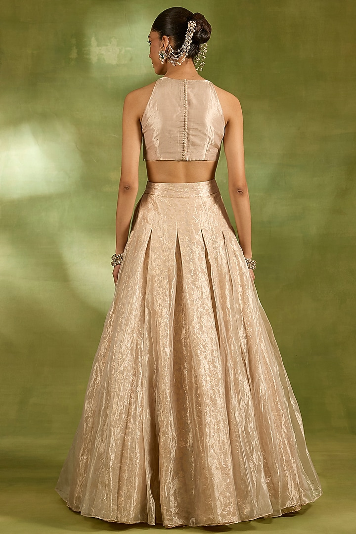 Ivory Tissue Zari Embroidered Wedding Lehenga Set by Neha Khullar at Pernia's Pop Up Shop