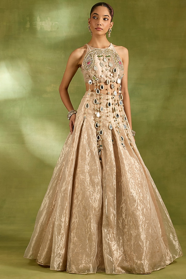Ivory Tissue Zari Embroidered Wedding Lehenga Set by Neha Khullar at Pernia's Pop Up Shop