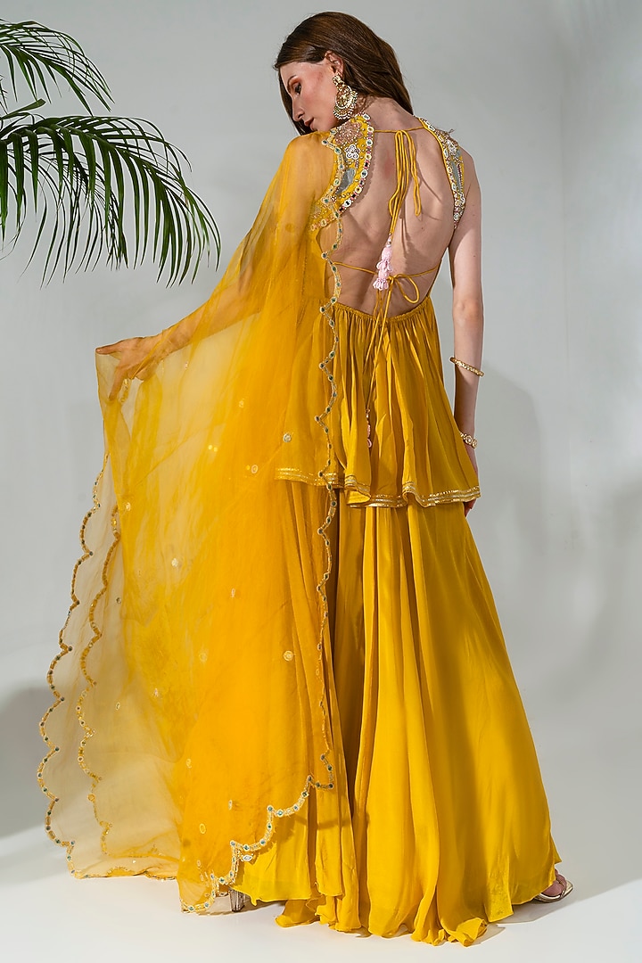 Yellow Chiffon Wedding Sharara Set by Neha Khullar at Pernia's Pop Up Shop