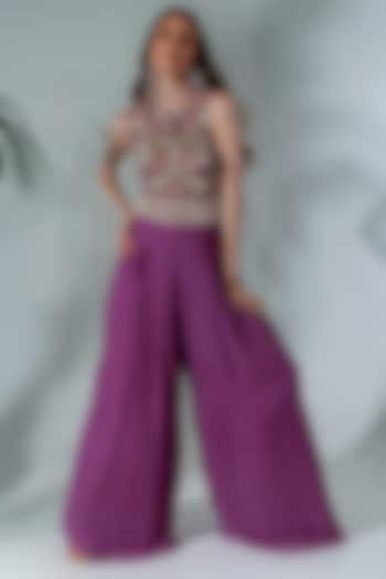 Lilac Georgette Embroidered Jumpsuit by Neha Khullar