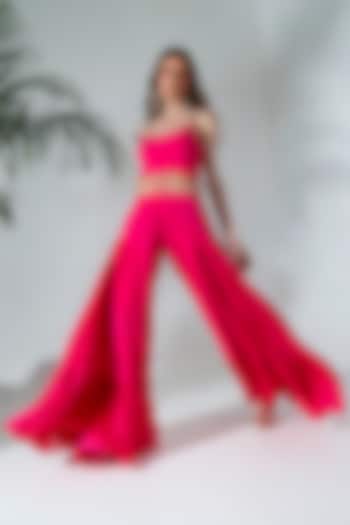 Fuchsia Georgette Embroidered Jumpsuit by Neha Khullar