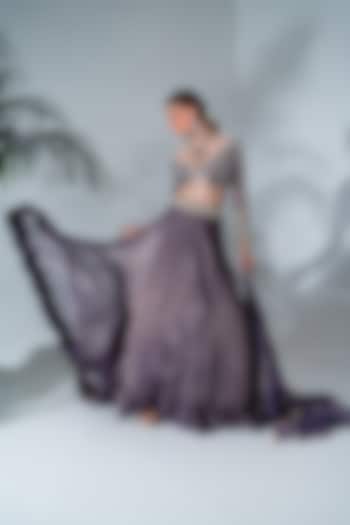 Dusty Mauve Tissue Chanderi Wedding Lehenga Set by Neha Khullar at Pernia's Pop Up Shop