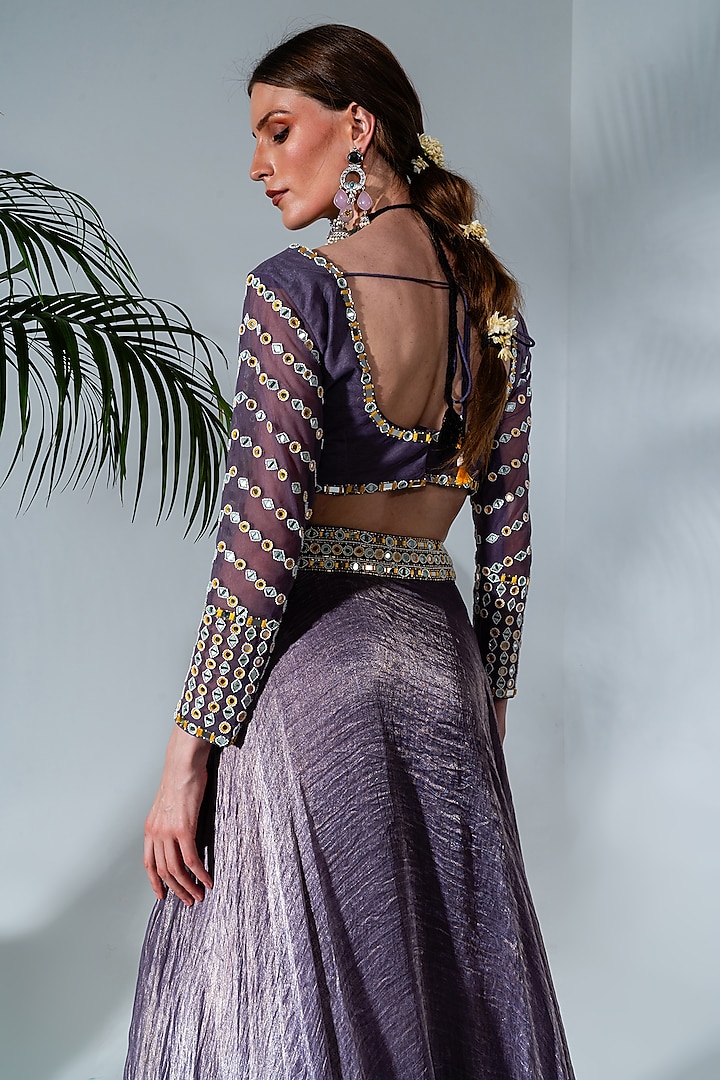 Dusty Mauve Tissue Chanderi Wedding Lehenga Set by Neha Khullar at Pernia's Pop Up Shop