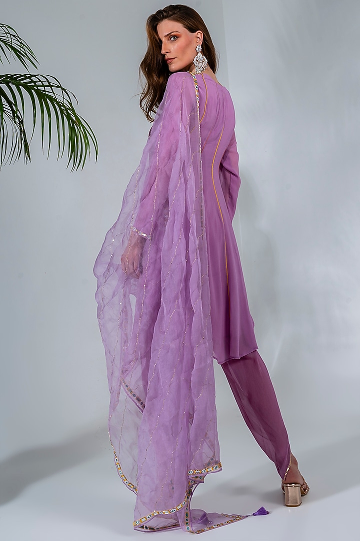 Lilac Georgette Embroidered Short Wedding Anarkali Set by Neha Khullar at Pernia's Pop Up Shop