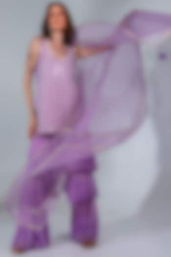 Lilac Georgette Embroidered Gharara Set by Neha Khullar at Pernia's Pop Up Shop