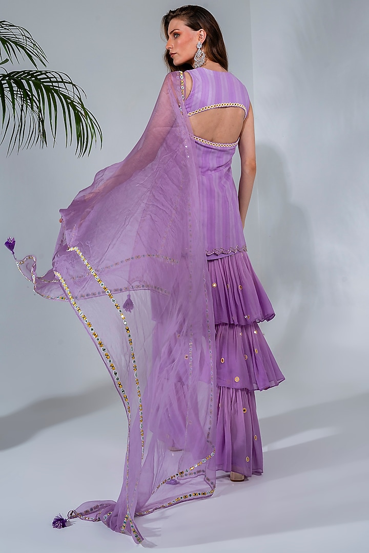 Lilac Georgette Embroidered Gharara Set by Neha Khullar at Pernia's Pop Up Shop