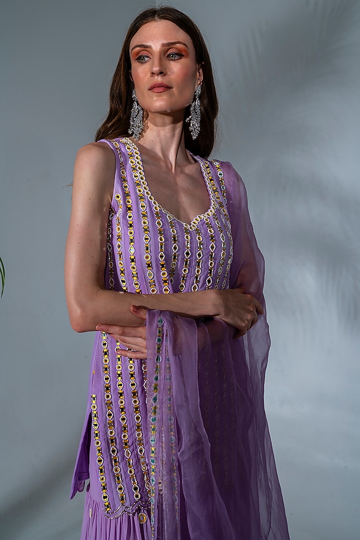 Lilac Georgette Embroidered Gharara Set by Neha Khullar at Pernia's Pop Up Shop