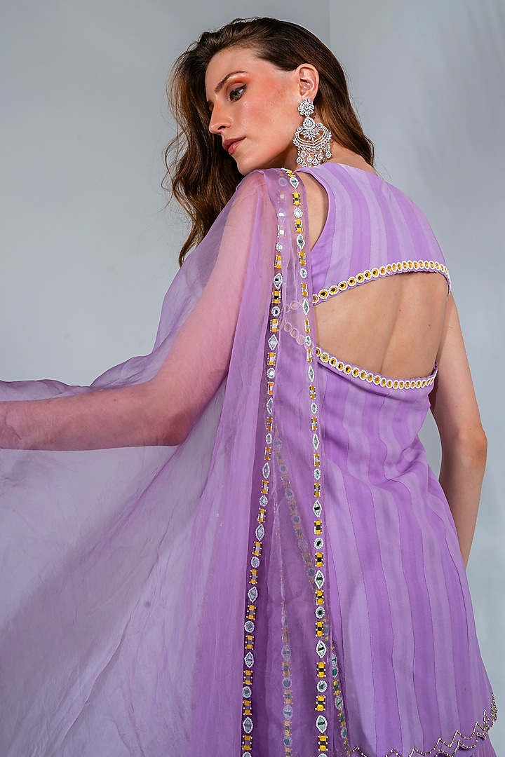 Lilac Georgette Embroidered Gharara Set by Neha Khullar at Pernia's Pop Up Shop